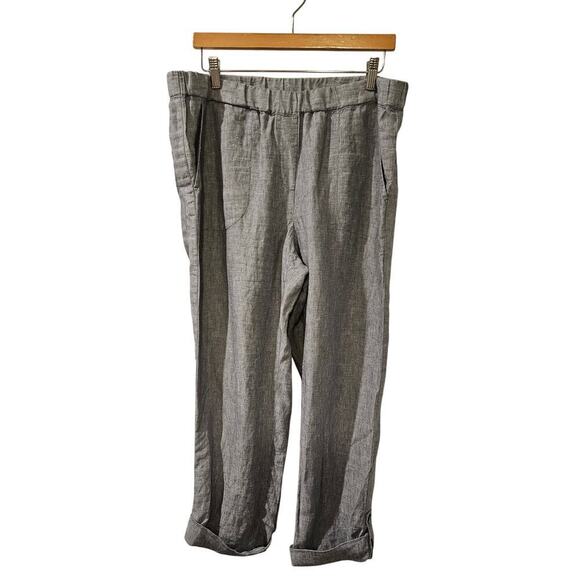 J. Jill PureJill 100% linen blue‎ cropped rolled cuff pull on pants Womens Large - Picture 1 of 7